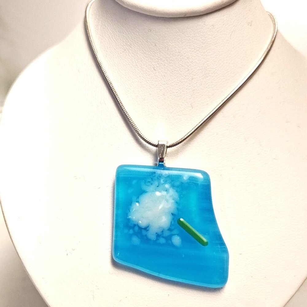 Bright sculptural art glass pendant necklace, Unique textured festival jewelry